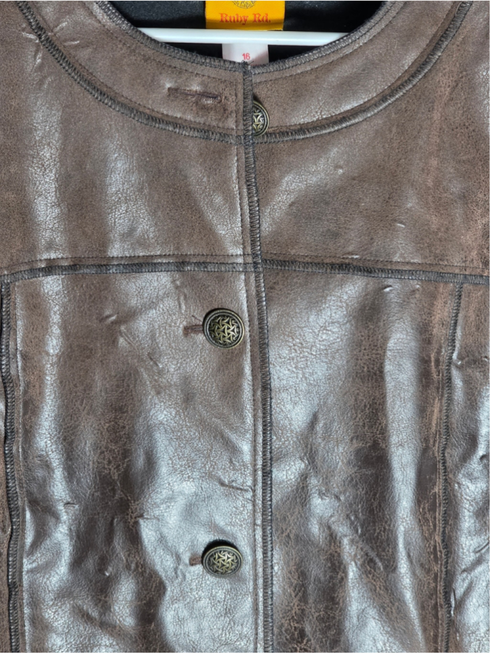 Women's Ruby Rd. Brown Faux Leather Jacket 16 bikercore sexy western cowgirl - Picture 5 of 8